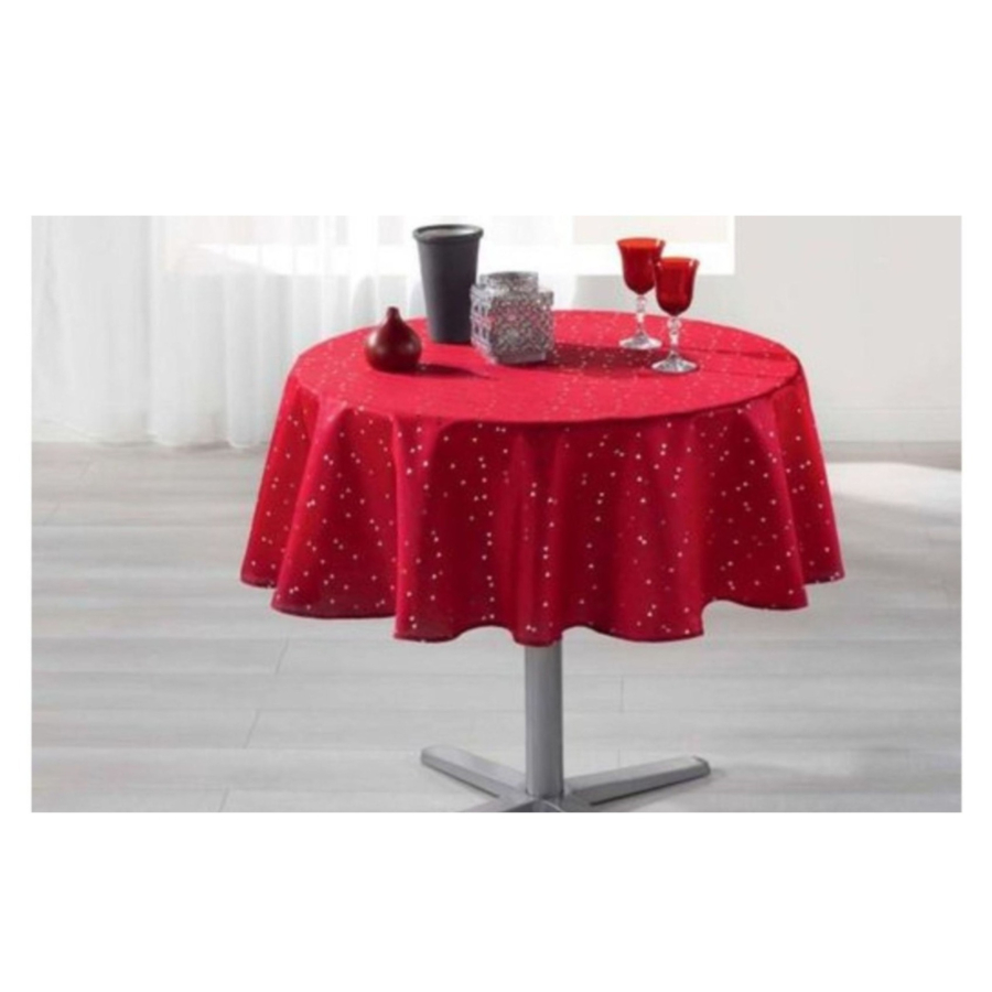 Nappe Ronde Imprimée Shantung - Rouge / Argent Nappe et serviettes