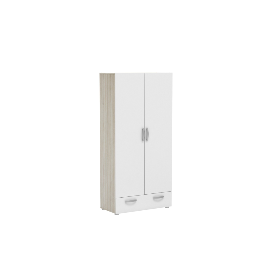 Armoire Nano 2 Portes + 1 Tiroir - Blanc / Chêne Soldes été vague 2