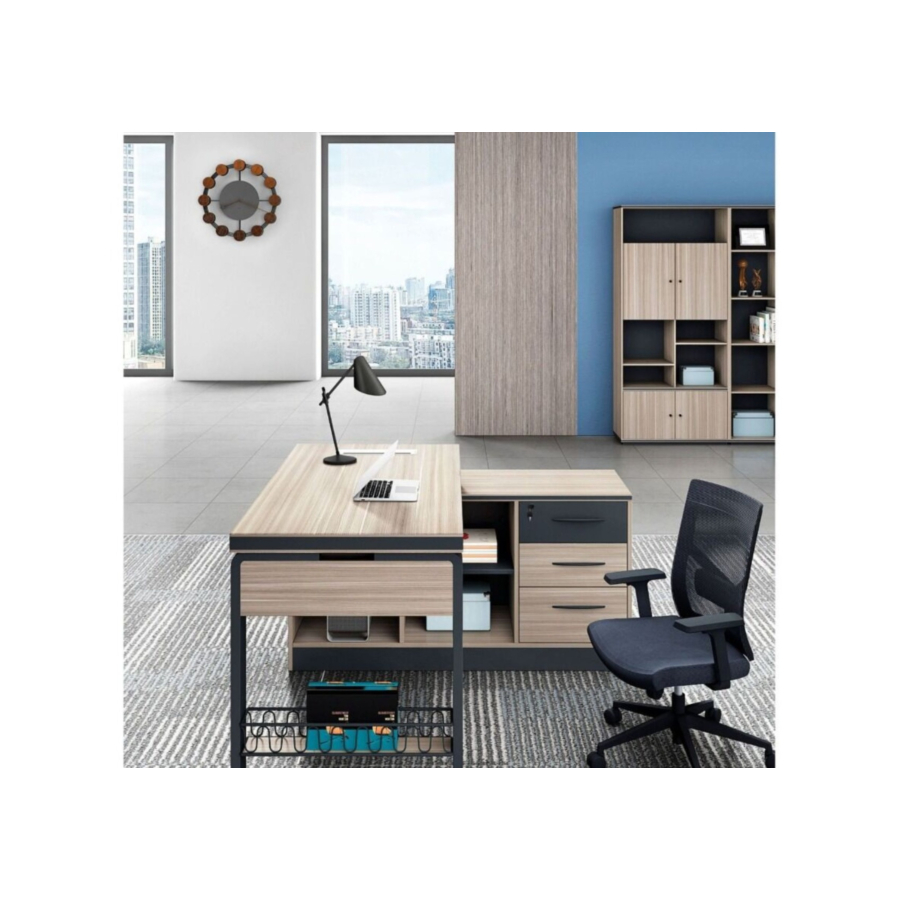 Bureau Avec Crédence Elegance Fashion Et Avec Caisson Intégré - Beige / Gris Foncé Mobilier Pro