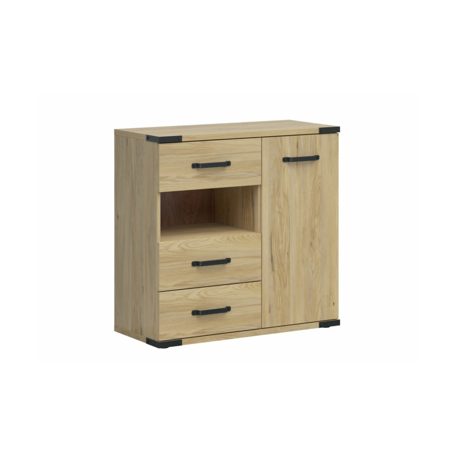 Commode Lara Avec 1 Porte + 3 Tiroirs + 1 Niche - Chêne Chambre enfant