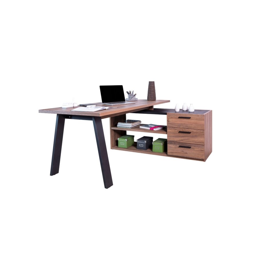 Bureau Davinci Brera Avec Crédence - Noir / Noyer Bureautique professionnelle