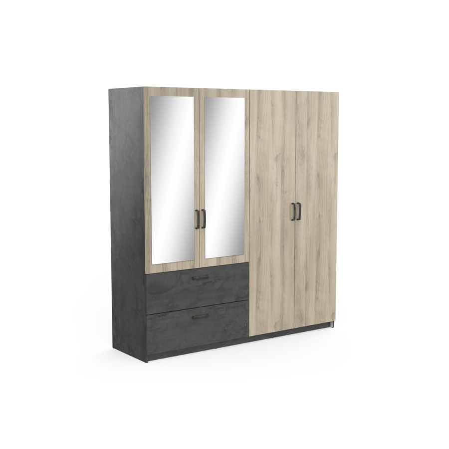 Armoire Ready 4 Portes - Chêne / Gris Essentiel HIVER