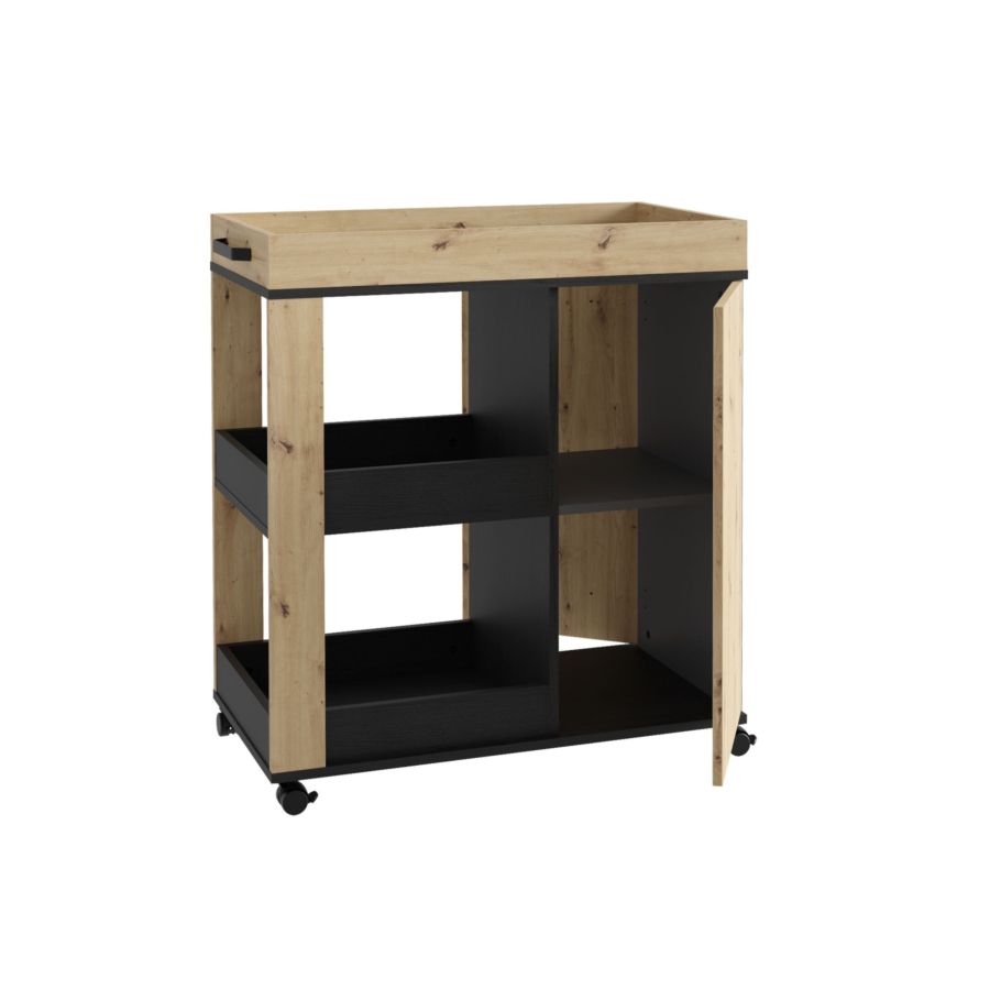 Chariot Avec Roues Home Bar - Oak / Noir Offres Ramadanesques