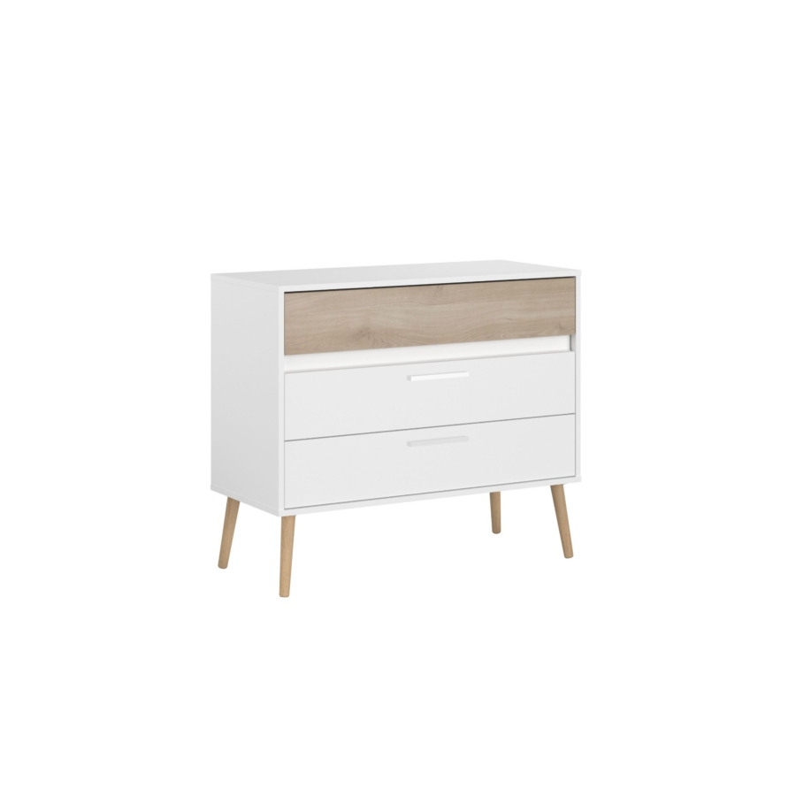 Commode Aalborg Avec 3 Tiroirs - Blanc / Chêne Chambre double