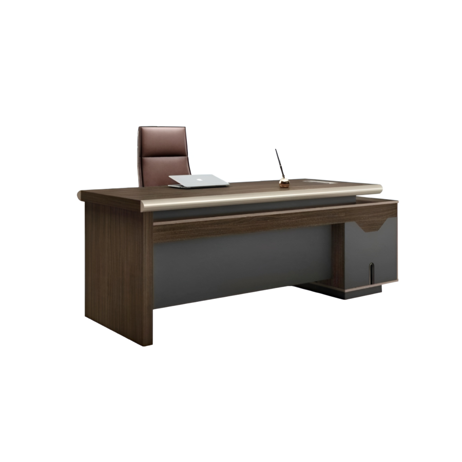 Bureau Directionnel Luxury 180X180X76Cm - Chêne Foncé / Gris Mobilier Pro