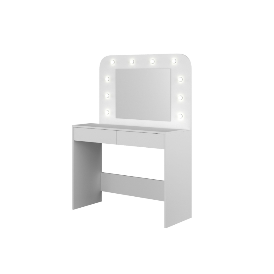 Coiffeuse Hollywood Avec Miroir + 2 Tiroirs Et Led - Blanc Commodes et coiffeuses