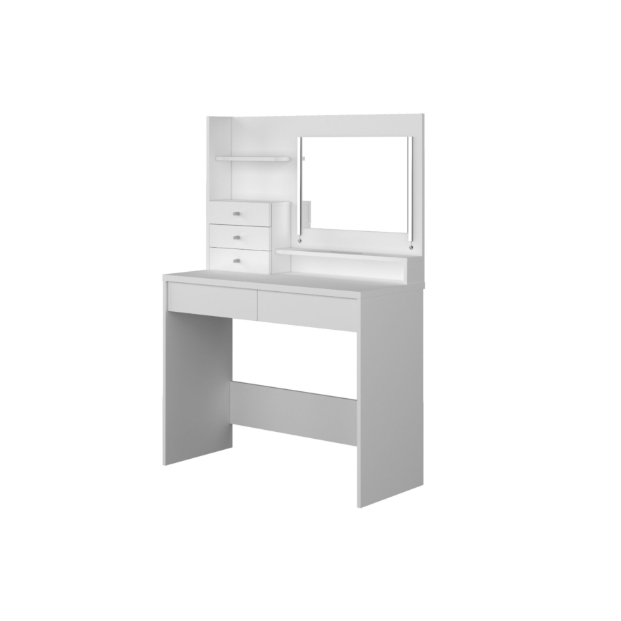 Coiffeuse Wish Avec Miroir + 5 Tiroirs + Etagère Et Led - Blanc Commodes et coiffeuses