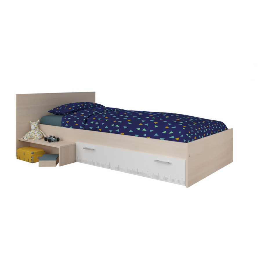 Lit Charly Avec Tiroir 90X190Cm Sans Sommier - Chêne / Blanc Chambre enfant