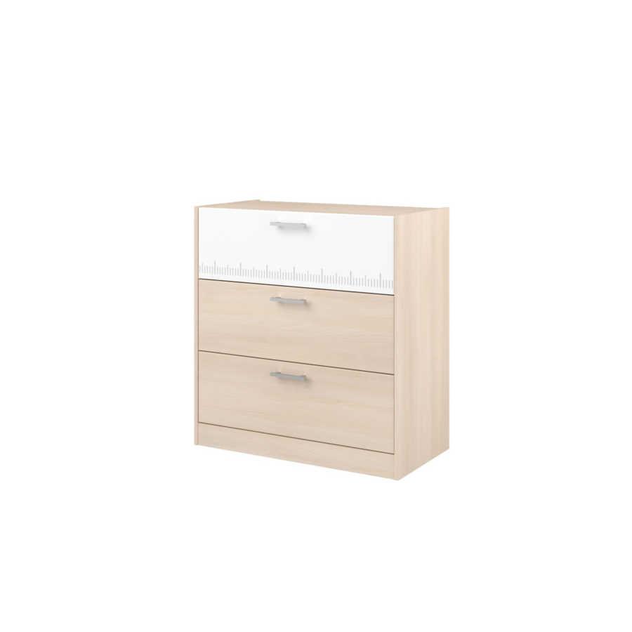 Commode Charly Avec 3 Tiroirs - Chêne / Blanc Chambre enfant
