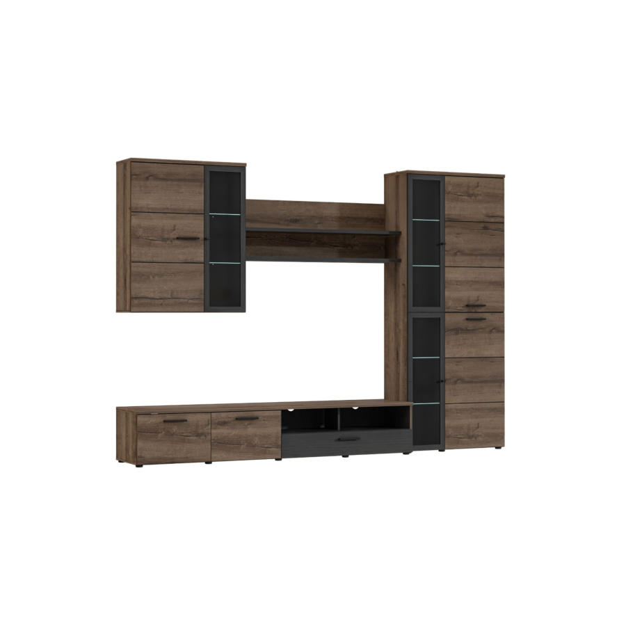 Living En Bloc Avec Led Durango - Chêne Noir / Chêne Fin Séjour