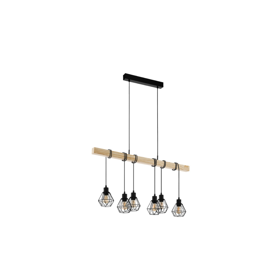 Suspension Townshend E27 6X60W - Noir / Beige Luminaires