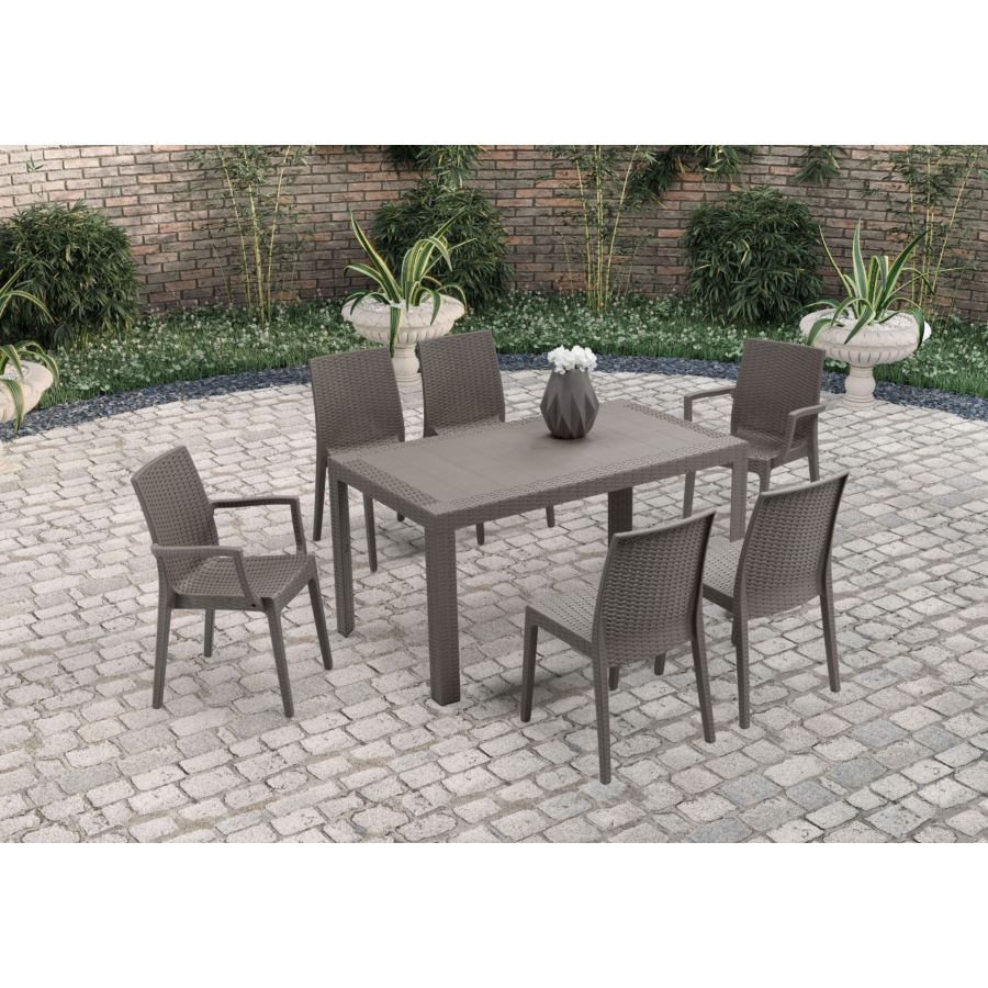 Set Table Rectangulaire Urano + 6 Chaises - Taupe Meubles jardin