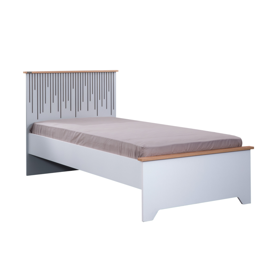 Lit Lucas Avec Sommier 120X200Cm - Gris / Blanc / Chêne Chambre enfant