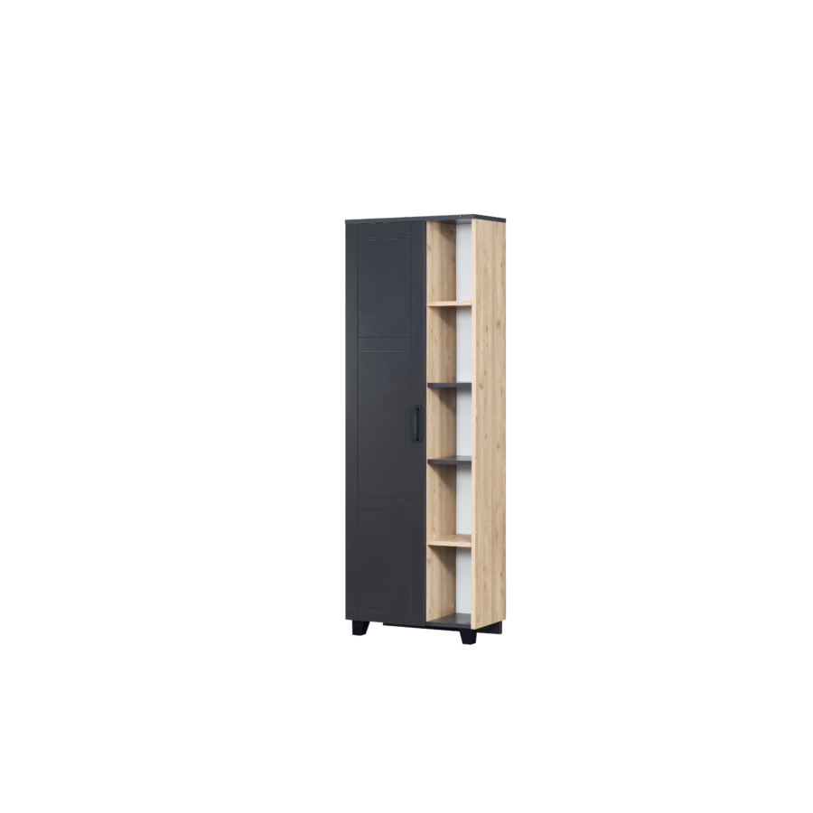 Bibliothèque Boss 1 Porte Et 5 Niches - Gris Foncé / Beige Chambre enfant