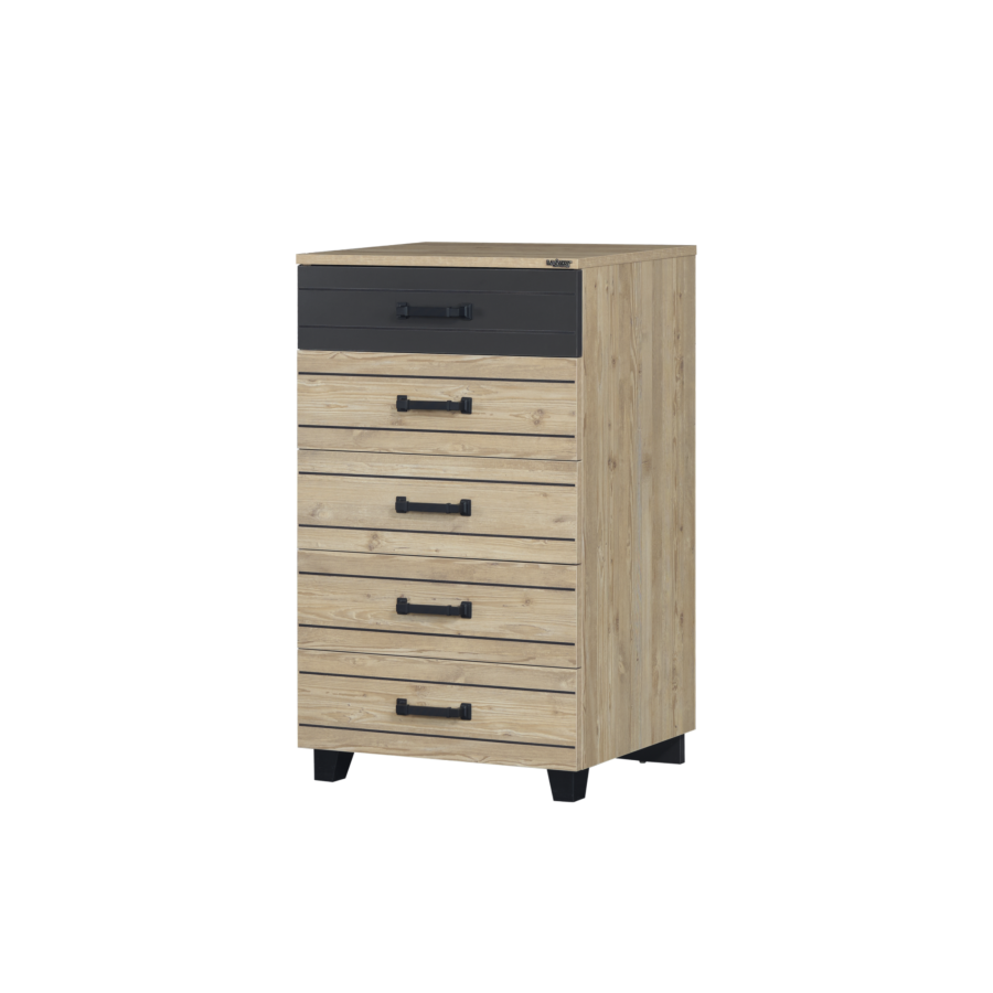 Chiffonnier Boss 5 Tiroirs - Gris Foncé / Beige Chambre enfant