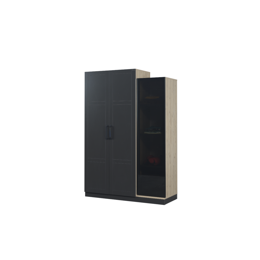 Armoire Boss 2 Portes + 4 Niches - Gris Foncé / Beige Chambre enfant