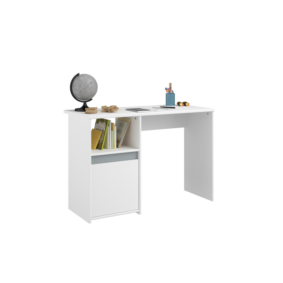 Bureau Pirouette 1 Porte + 1 Niche - Blanc / Gris / Rose Bureaux