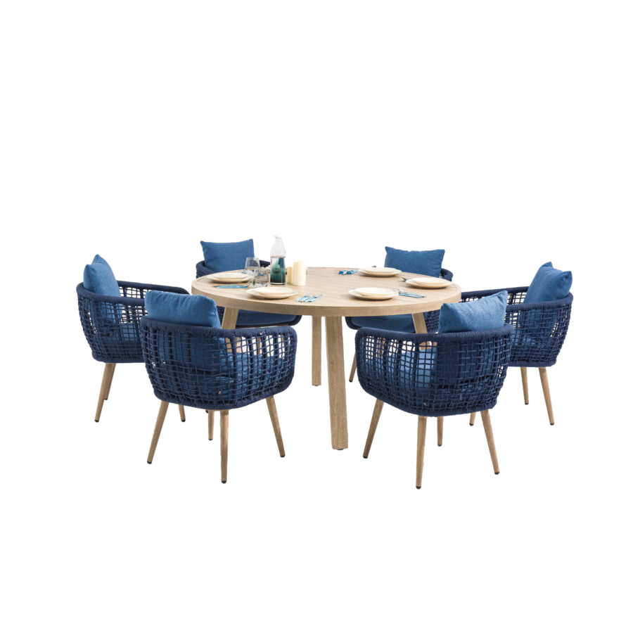 Set Table Avec 6 Chaises Apple - Bleu Déstockage