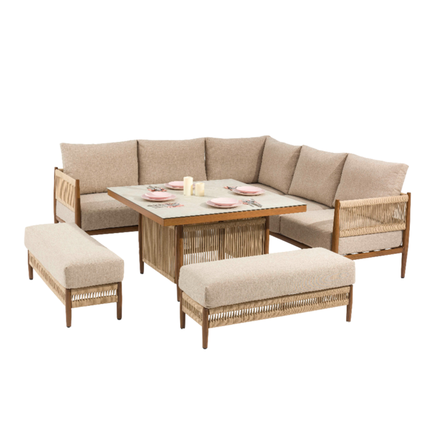Coin Jardin Oslo 5 Places + Table Haute - Beige Soldes été vague 2