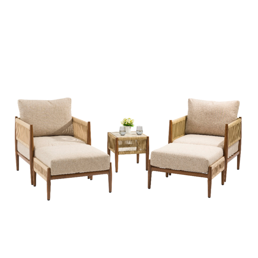 Set Relax Oslo 2 Fauteuils +2 Reposes Pieds Et Table Basse - Beige Transats et bain de soleil