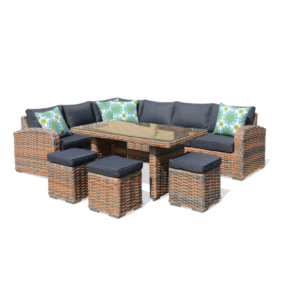 Coin Jardin 6 Places + 3 Poufs Chahine - Gris Meubles jardin
