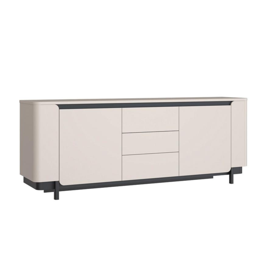 Buffet Vodol 2 Portes Et 3 Tiroirs - Beige / Noir Soldes été