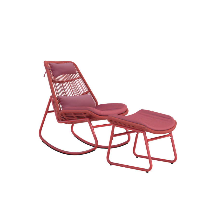 Chaise Relax + Repose Pieds Alicia - Rouge Déstockage