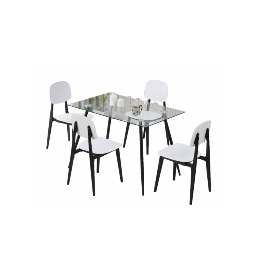 Set Table À Manger Indore + 4 Chaises - Blanc / Noir Offres Ramadan