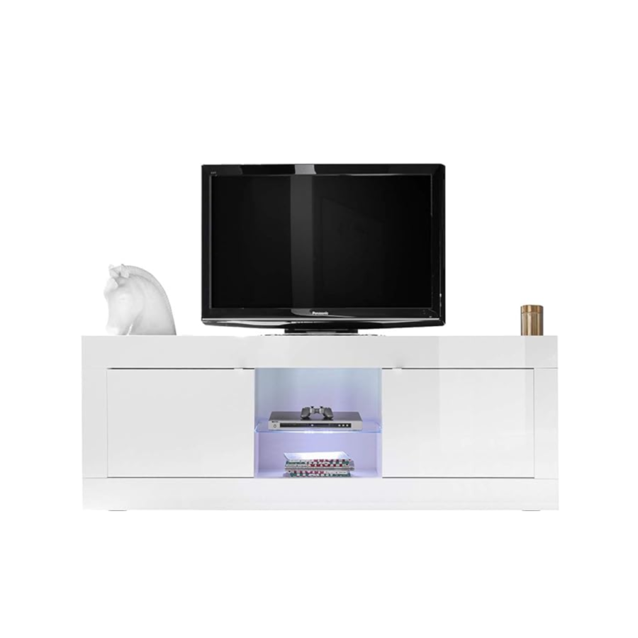Meuble Tv Basic 2 Portes 180Cm - Blanc Laqué Brillant Séjour