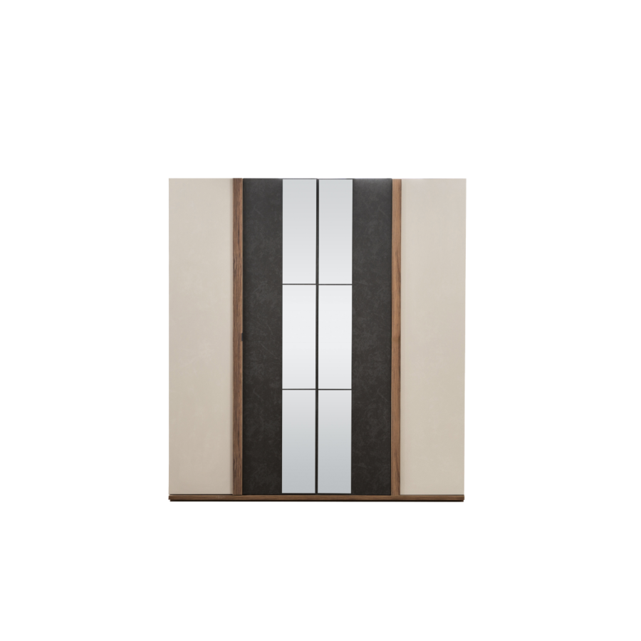 Armoire Aden 4 Portes Avec Miroir - Blanc / Marron Essentiel HIVER