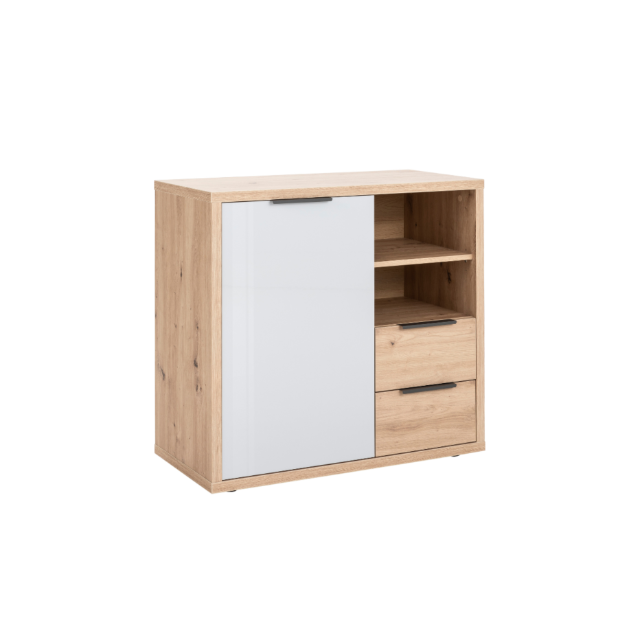 Commode Velata 2 Tiroirs + 2Niches Et 1Porte - Chêne / Gris Chambre enfant