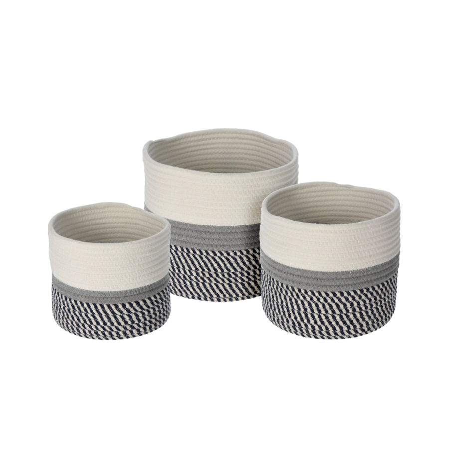 Ensemble De 3 Paniers En Corde De Coton - Gris / Blanc Soldes été