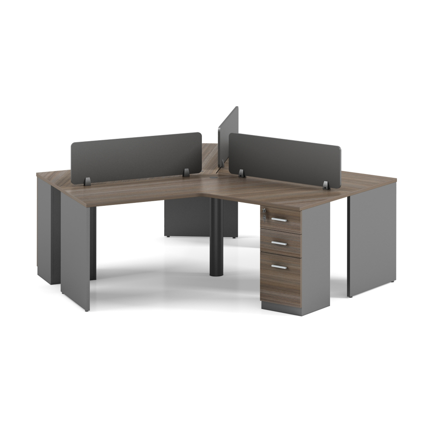 Workstation Respect 3 Places + 3 Caissons Integrés - Marron / Gris Bons plans Bureaux