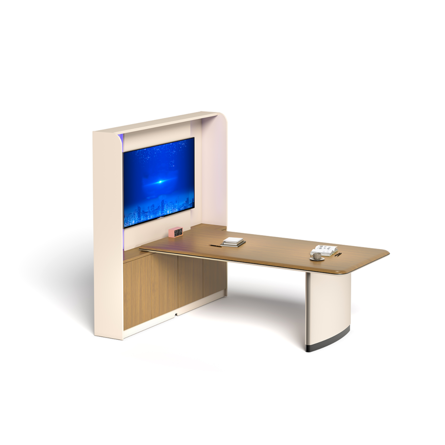Bureau Majesty Avec Rangement & Support Tv - Marron / Beige Déstockage