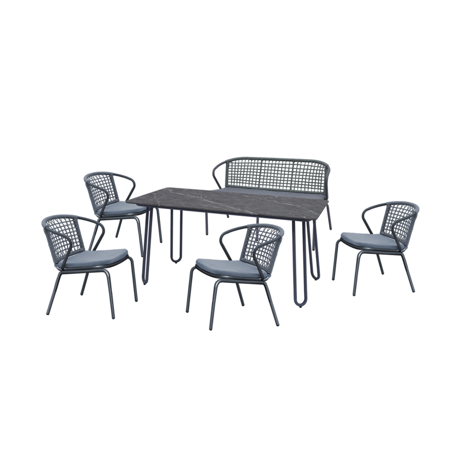 Set Table À Manger Alicia + 4 Chaises Et Banc - Gris Foncé Liquidations Jardin