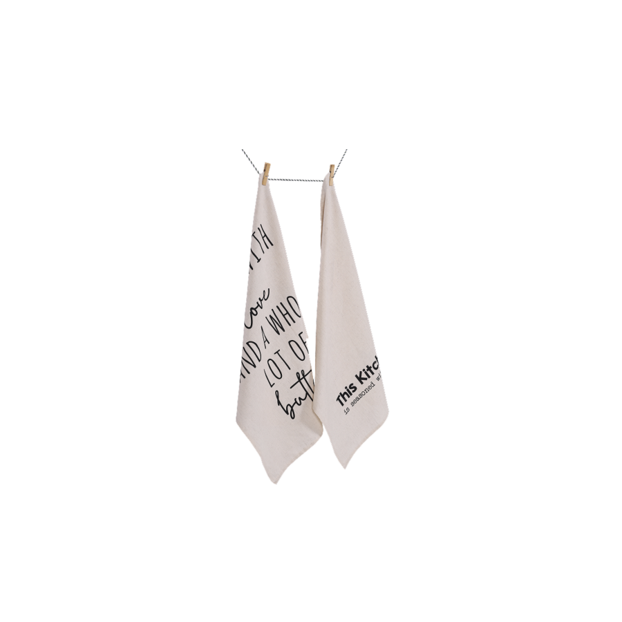 Set De 2 Torchon 50X70Cm - Beige / Noir Linge de table