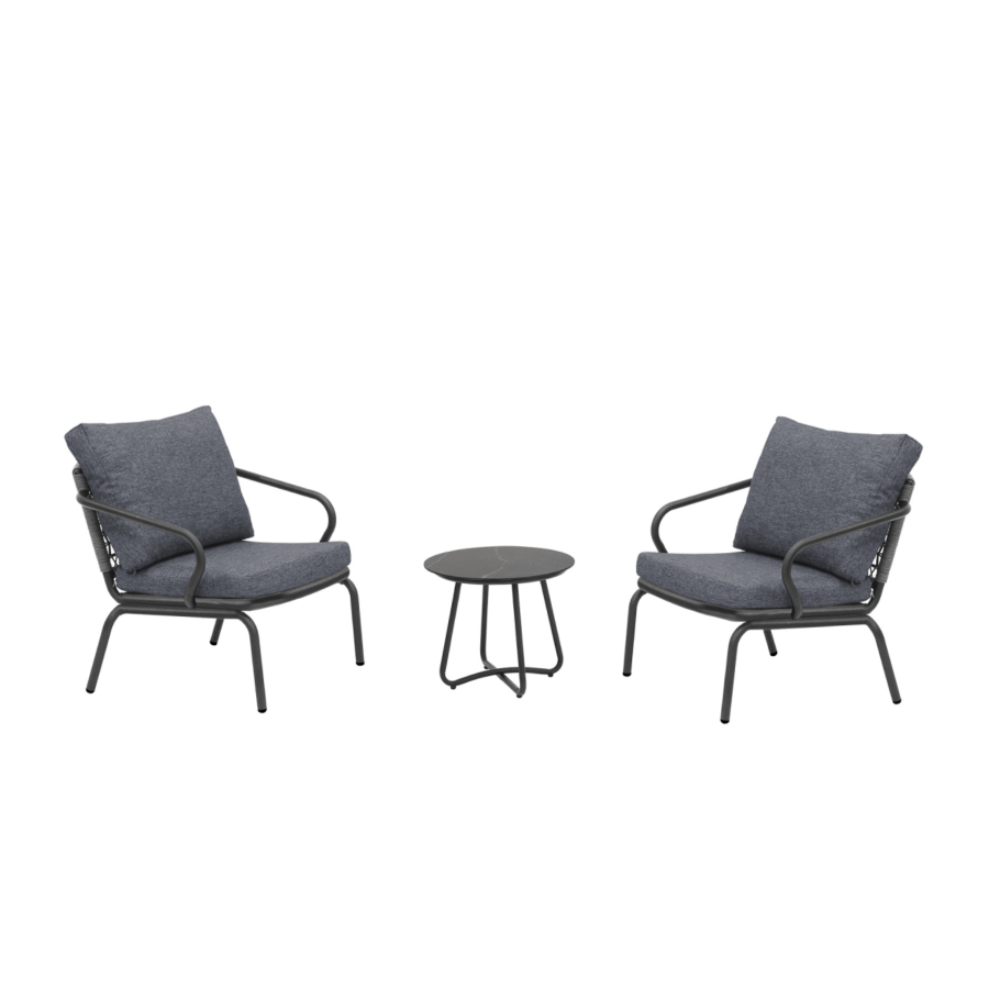 Set Balcon Alicia Avec Table Basse - Gris Déstockage