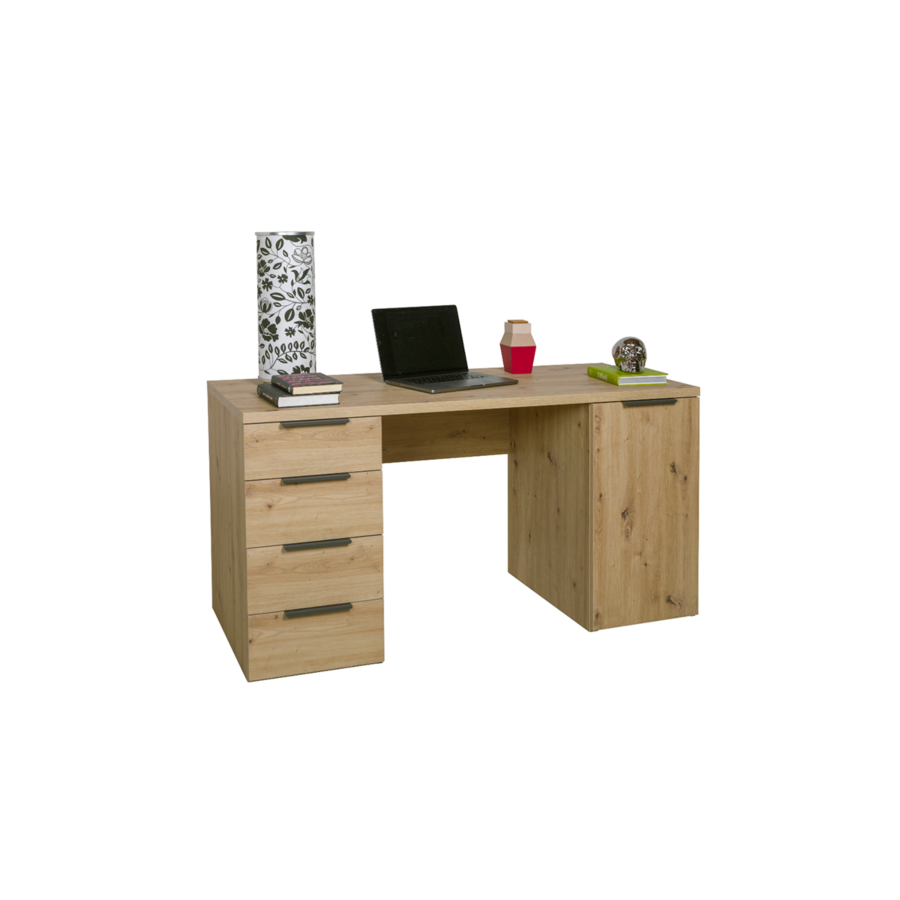 Bureau Espresso 4 Tiroirs + 1Porte - Chêne Bureaux