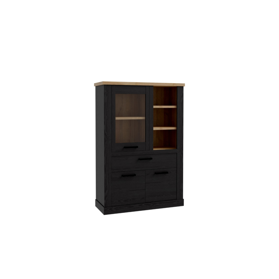 Vitrine Black Duro 161Cm - Chêne / Noir Soldes été