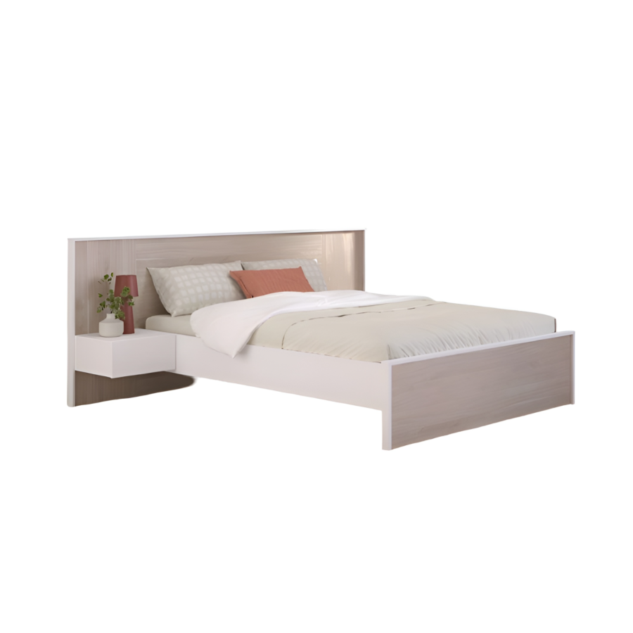 Lit Palante 140X190/200 Sans Sommier + 2 Tables De Chevet - Blanc / Chêne Chambre double