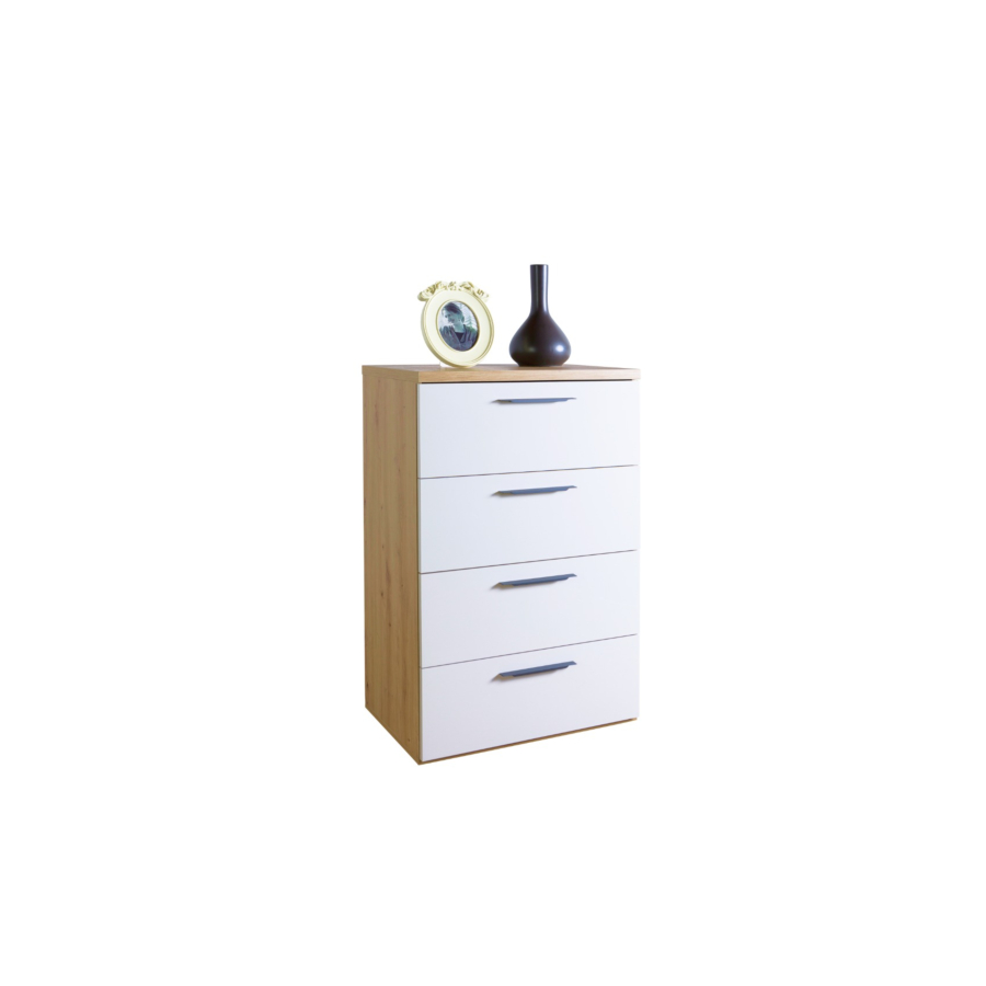 Commode Sposami Avec 4 Tiroirs - Blanc / Chêne Chambre double