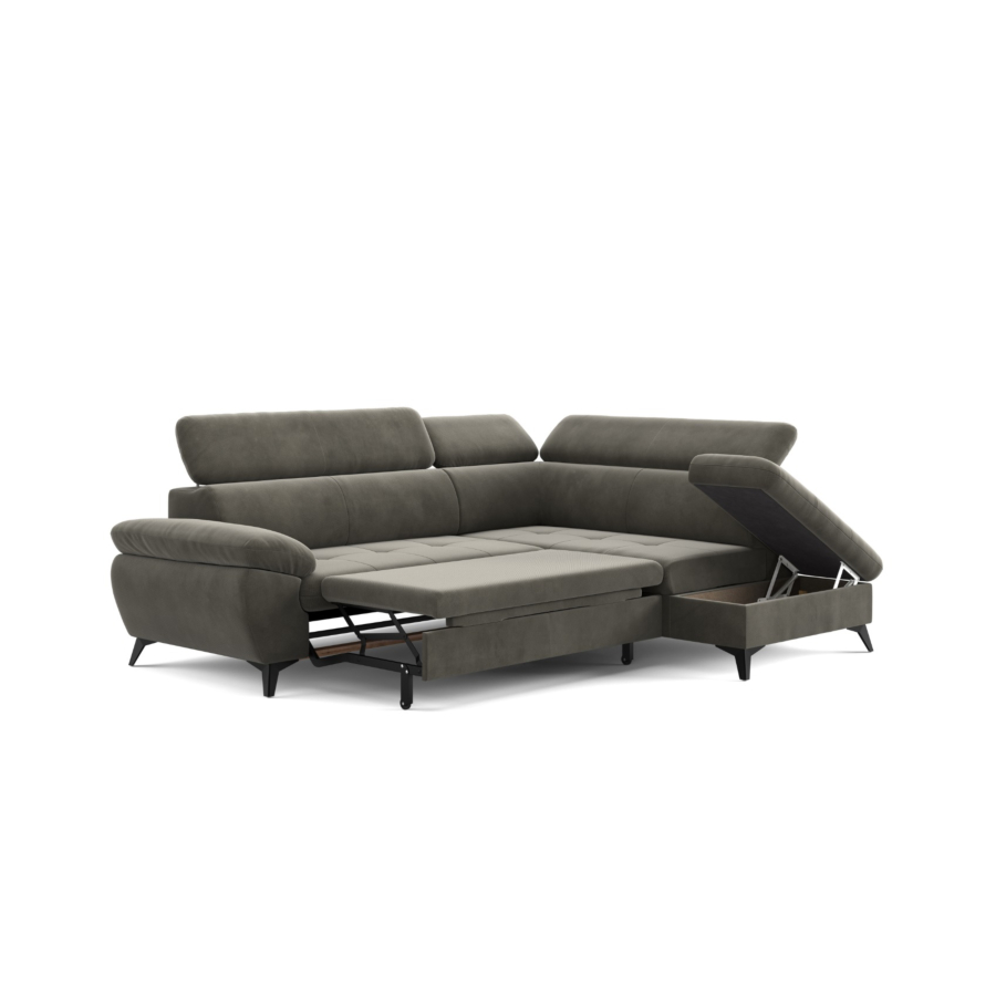 Canapé D'Angle Droit Hudson Avec Fonction Lit + Coffre - Gris Soldes été
