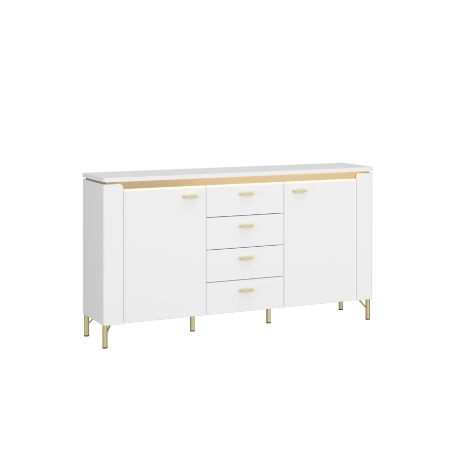 Buffet Lazio 2 Portes + 4 Tiroirs - Blanc / Doré Séjour