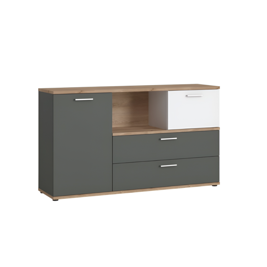 Meuble Multifonctions Twenty - Blanc / Chêne / Gris Soldes été vague 2