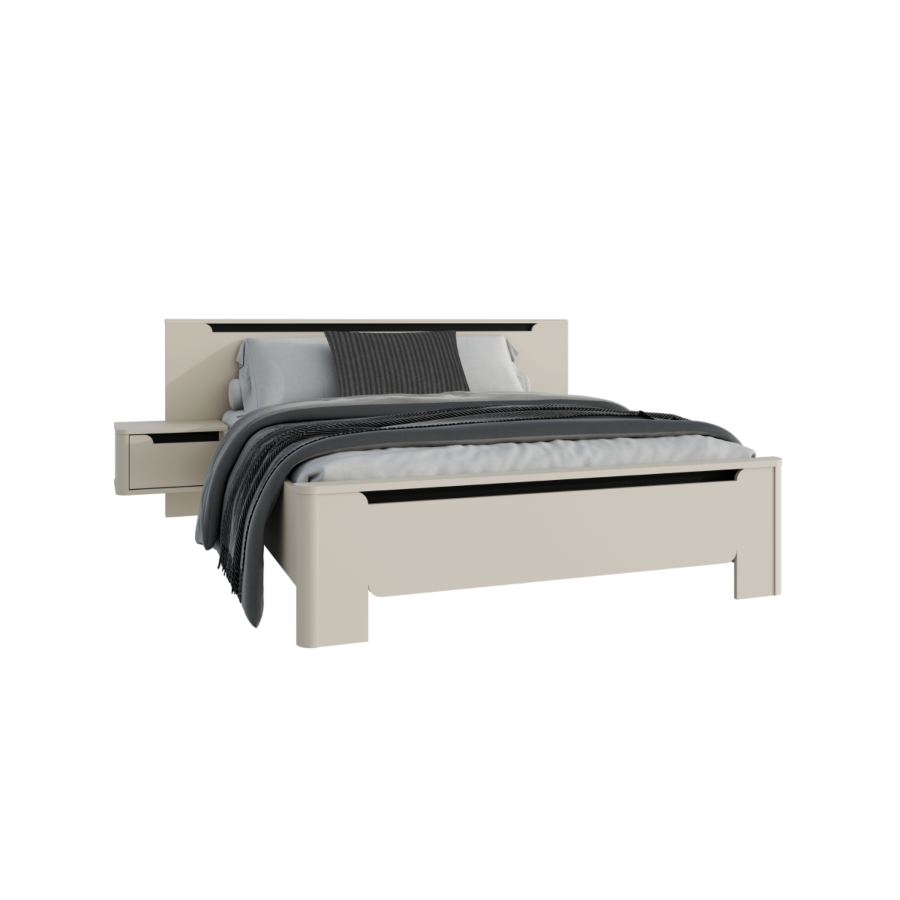 Lit Vodol 160X200 Sans Sommier 2Tables De Chevet - Blanc / Noir Chambre double