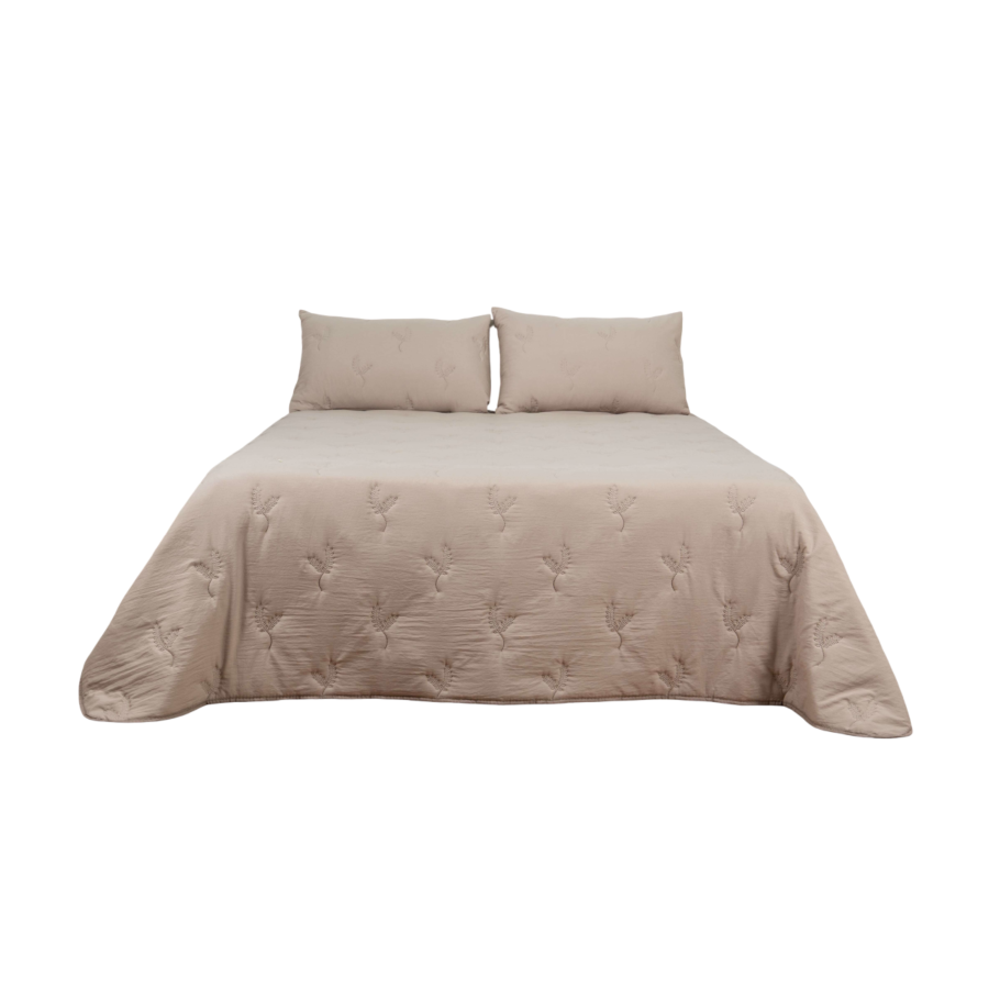 Couvre lit Bouty Uni Touche Coton Avec Taie D'oreiller - Taupe Essentiel HIVER