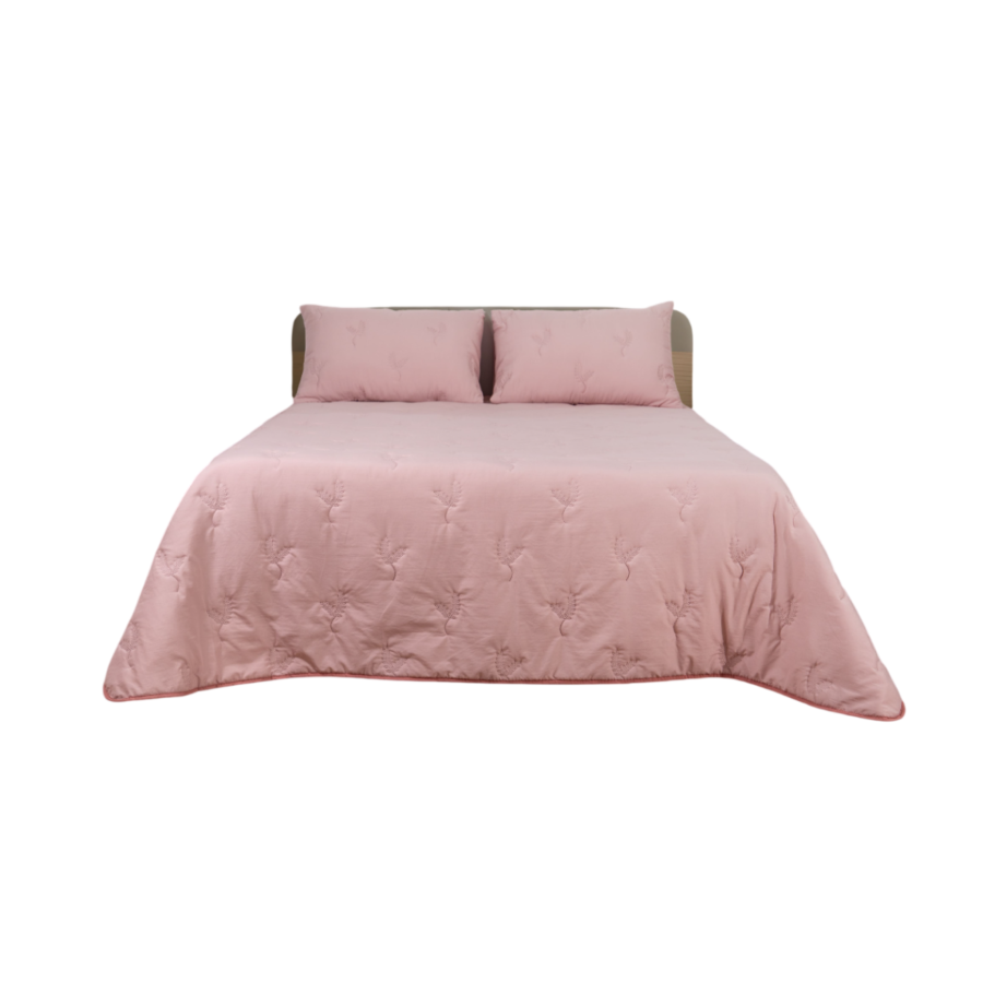 Couvre lit Bouty Uni Touche Coton Avec Taie D'oreiller - Rose Essentiel HIVER
