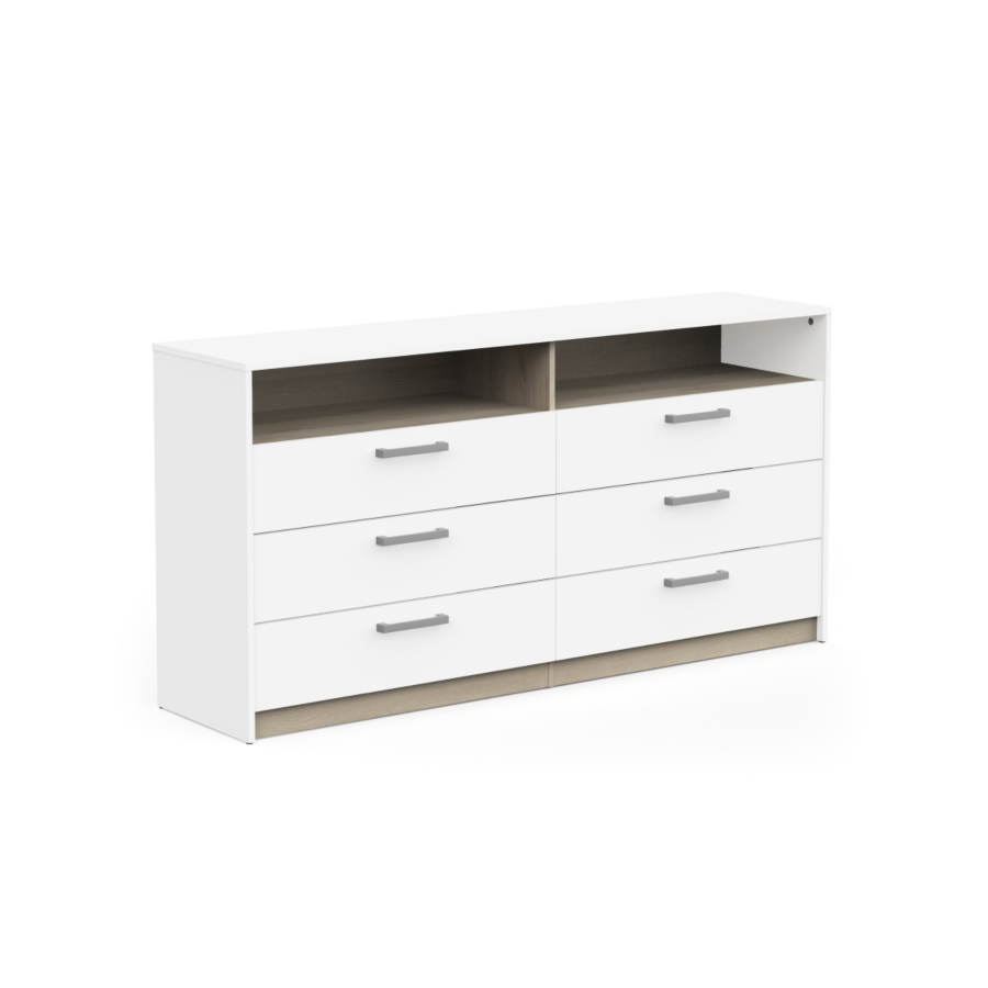 Double Commode Watson 6 Tiroirs Et 2 Niches - Blanc / Chêne Soldes été vague 2