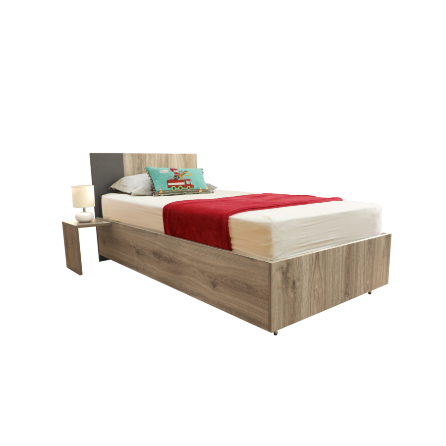 Lit Solo 90X190 + Table De Chevet Droite + Planche Sommier - Chêne / Gris Foncé Chambre enfant