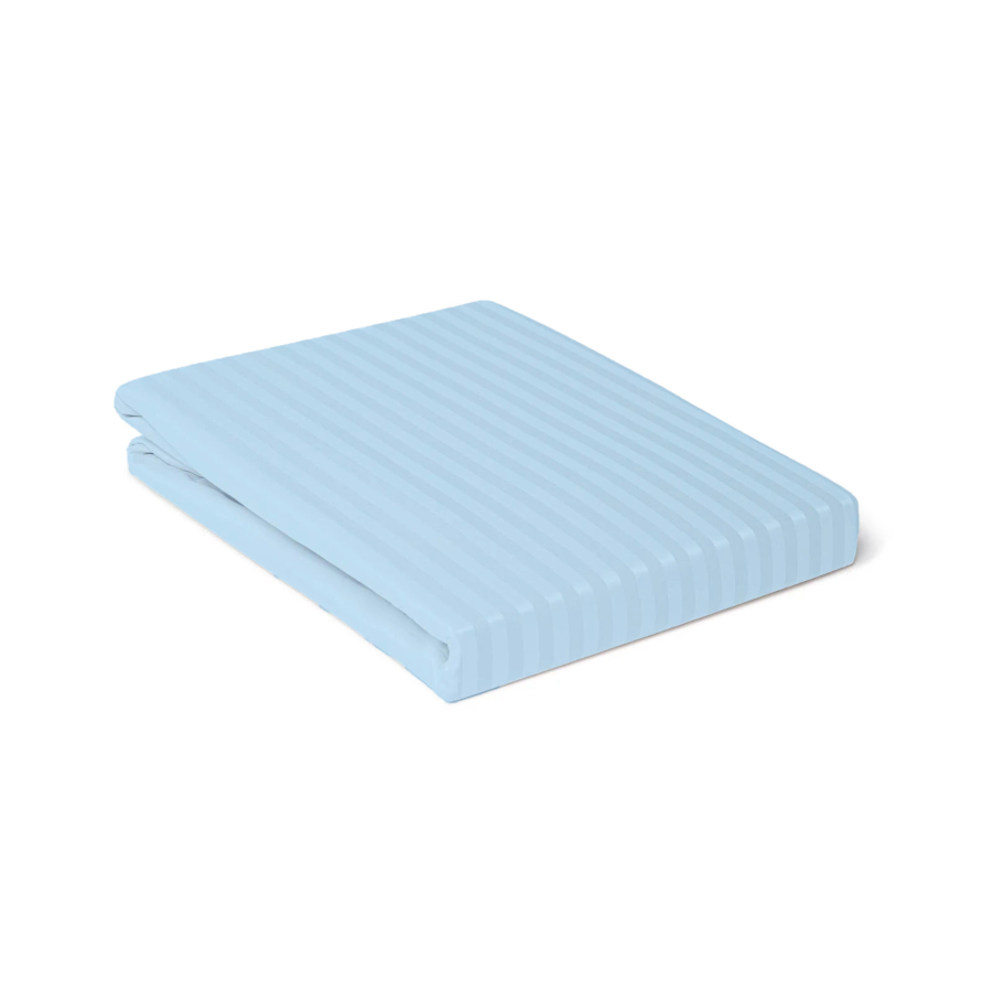 Parure De Draps Rayée Satinée - Bleu Ciel Textile
